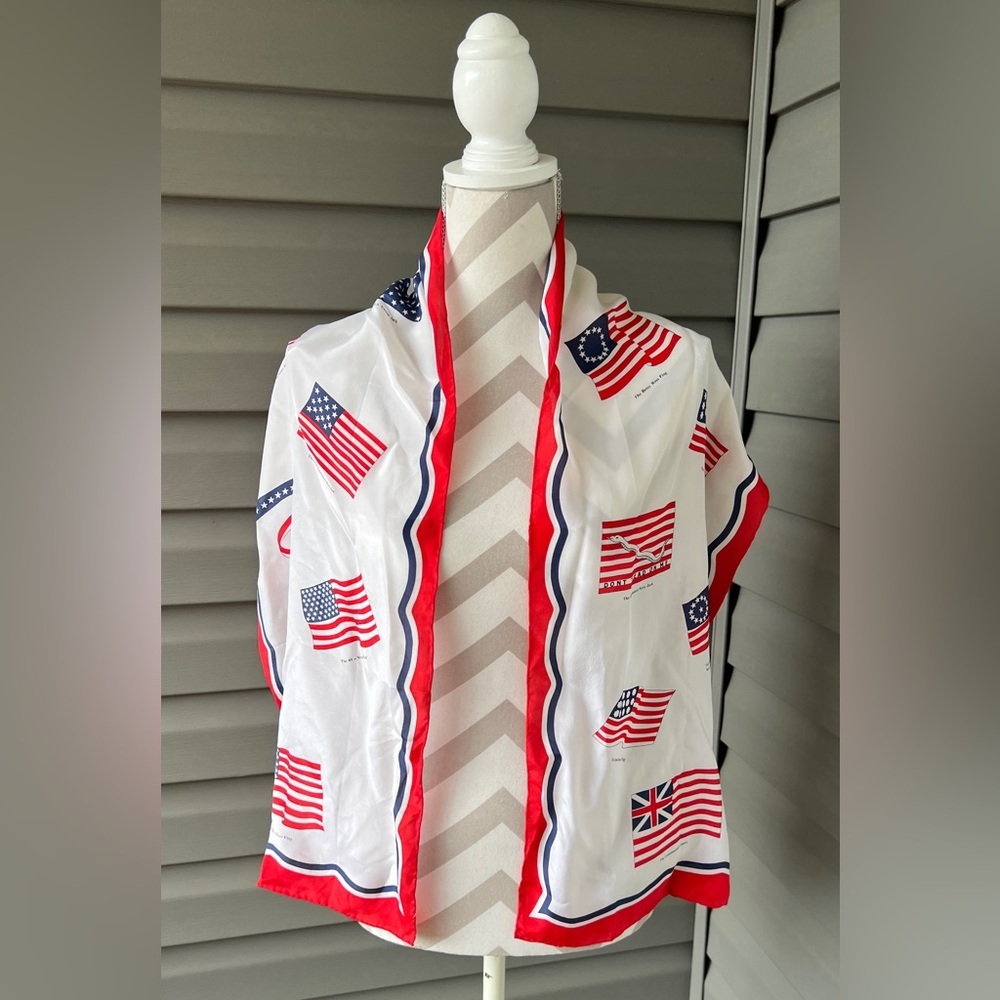 Symphony Scarf American Flag Silk Sz 13โx58โ